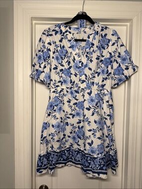 Joie White Mini Dress with Blue Floral Print